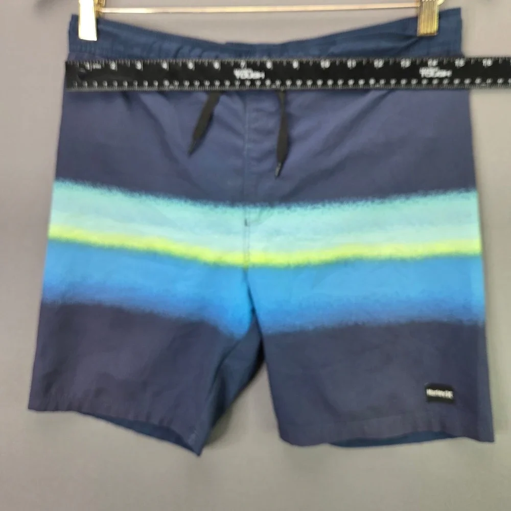 Hurley Boys Board Shorts Swim Trunks 10/12 Blue Neon Stripe Elastic Waist 7